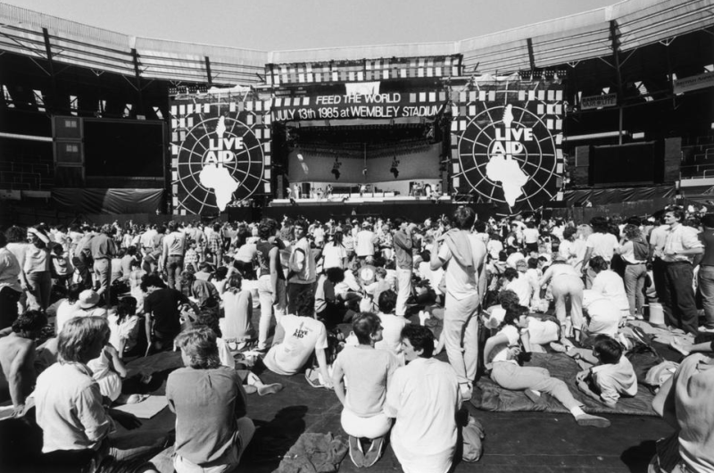 A view of the crowd in front of the stage at the Live Aid charity concert, Wembley Stadium, London, 13th July 1985. (Photo by Dave Hogan/Hulton Archive/Getty Images)