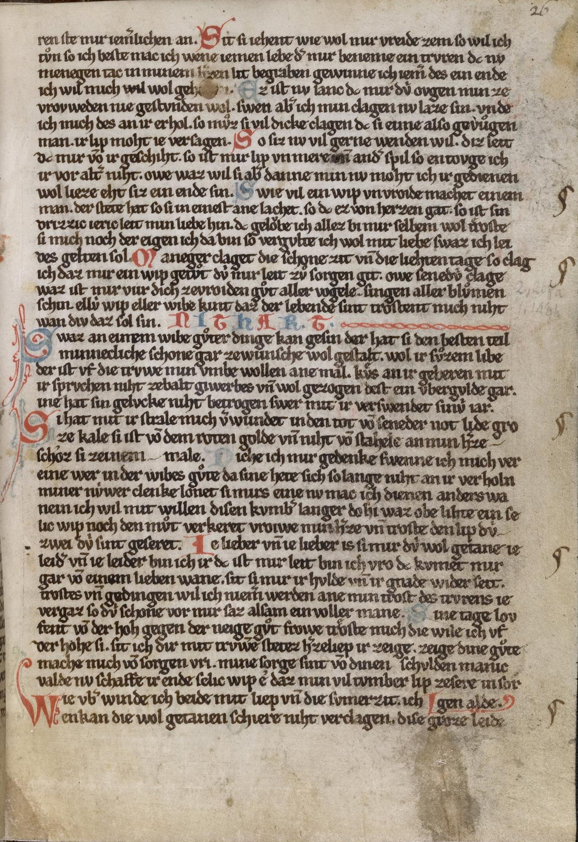 Kleine Heidelberger Liederhandschrift, fol. 26r (13th century)