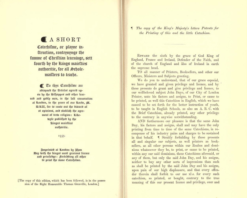 The two liturgies, 1844 (репринт с образцами шрифта оригинального «Катехизиса Эдуарда VI» 1553 года — слева)